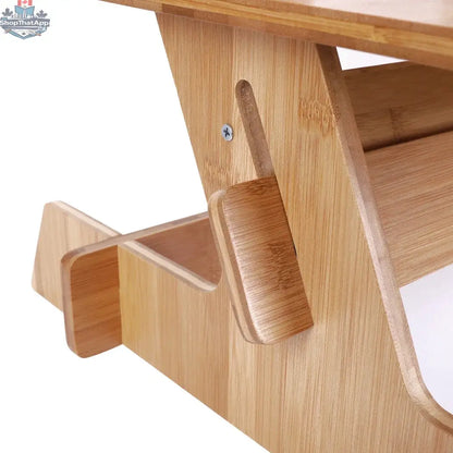 Bamboo Standing Computer Desk Monitor Stand Riser Stand Steady Up Adjustable Height Desktop Laptop Workstation Converter - Shopthatapp.ca