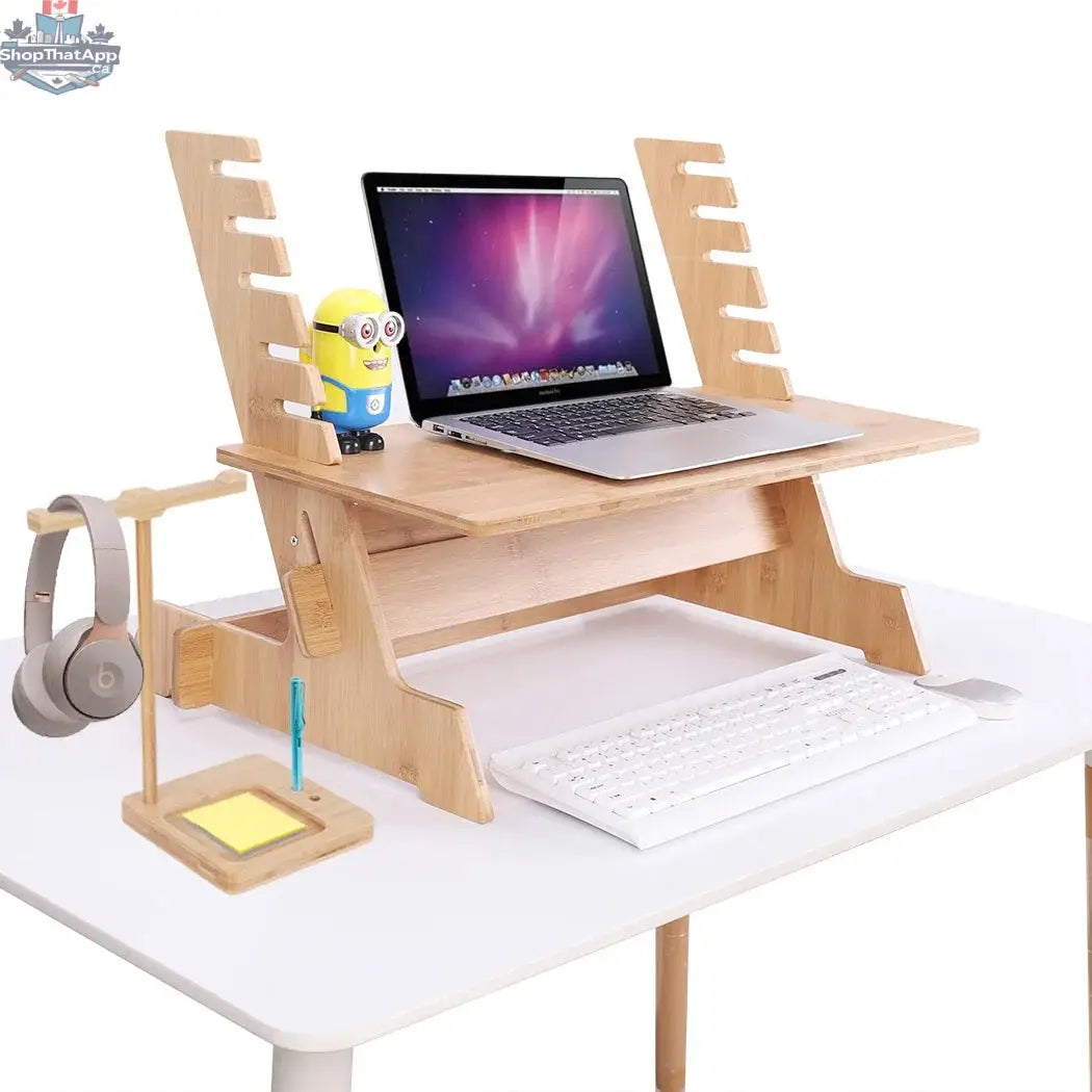 Bamboo Standing Computer Desk Monitor Stand Riser Stand Steady Up Adjustable Height Desktop Laptop Workstation Converter - Shopthatapp.ca