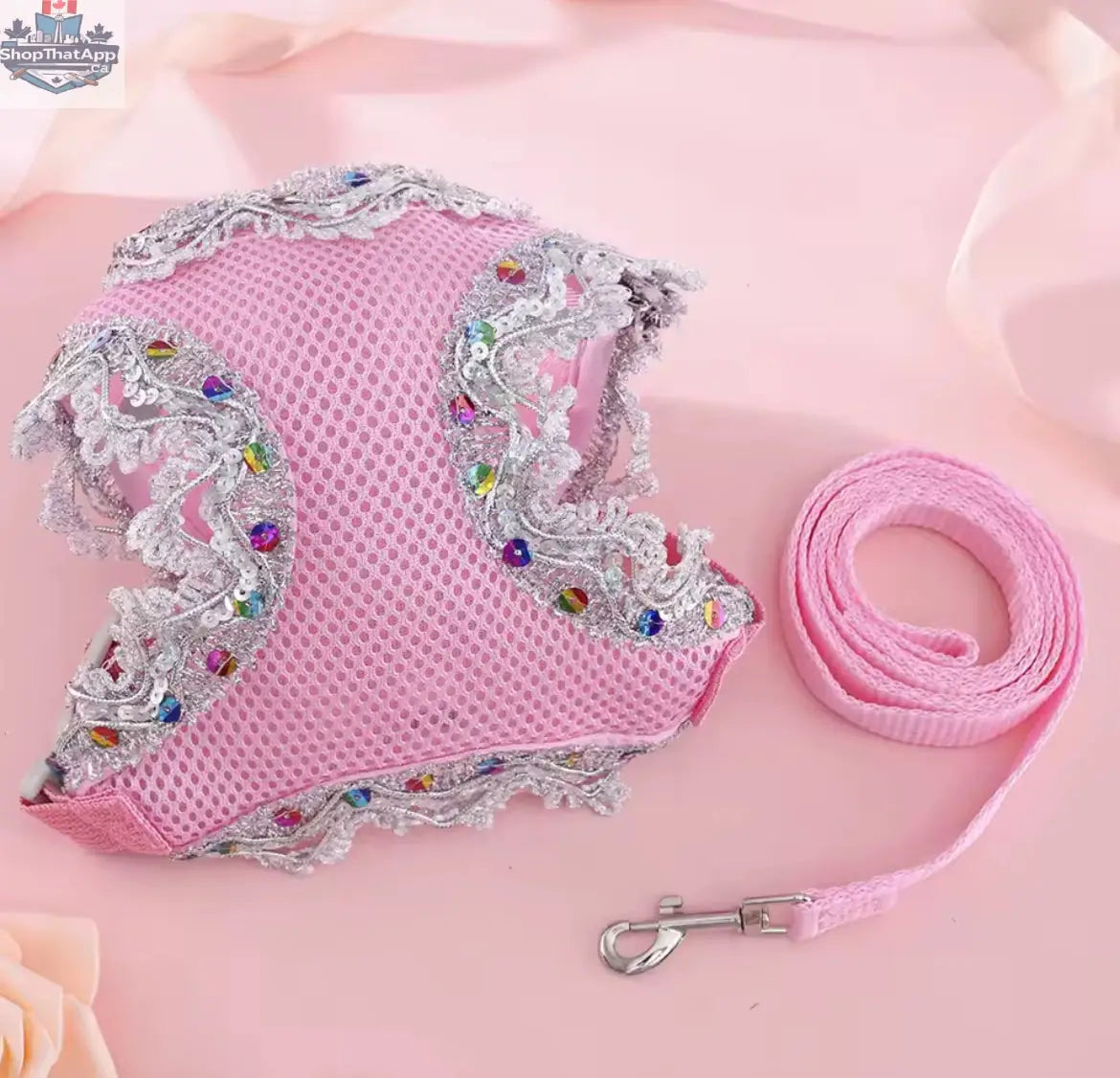 Crystal Dog Harness and Leash Set - Luxury Lace Designer Pet Wear - Shopthatapp.ca