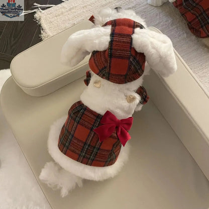 Winter Dog Dress with Hat - Red Plaid Bunny Dress for Dogs - Shopthatapp.ca