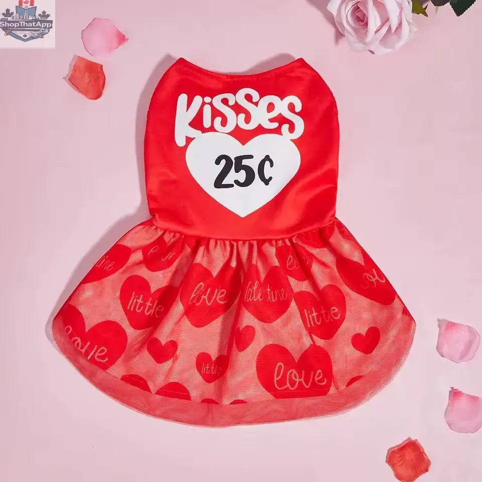 25¢ Kisses Valentine Dog Dress – Red Heart Puppy Outfit - Shopthatapp.ca