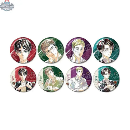 Attack on Titan tin badge featuring new Tea Time anime illustration with glitter finish, collectible Ani-Art badge by Doki Doki Land.