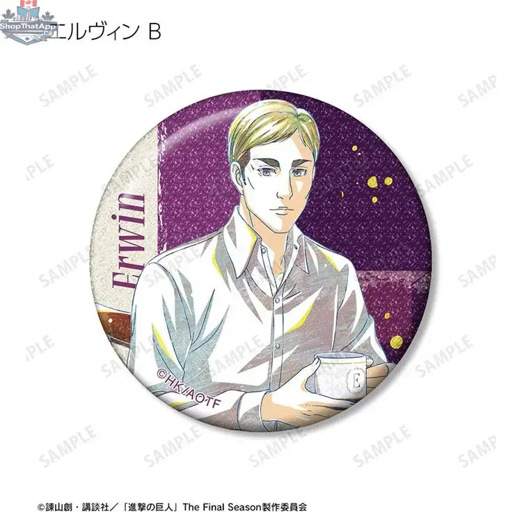 Attack on Titan tin badge featuring new Tea Time illustration, Doki Doki Land Ani-Art glitter collectible badge.