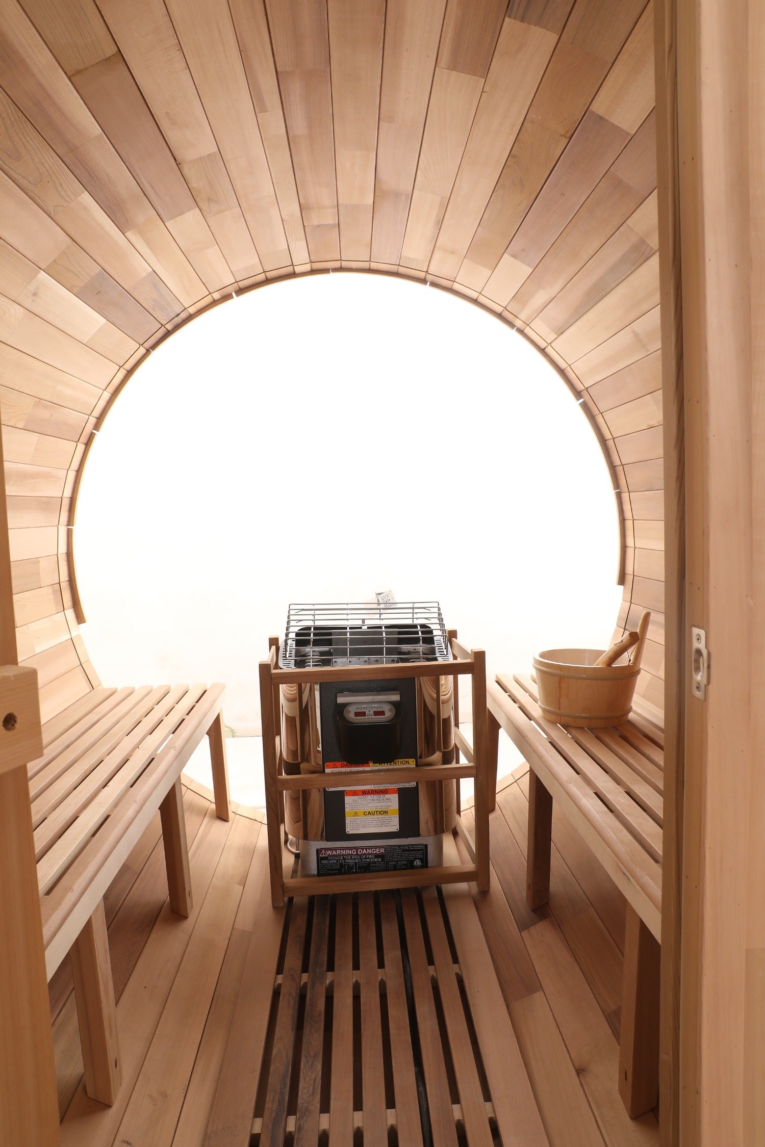 Blisspod | Prague | Canadian Red Cedar Outdoor Steam Barell Sauna, 2-4 / 4-6 persons with Full Glass Back & 2 front Porch seats - Www.Shopthatapp.ca