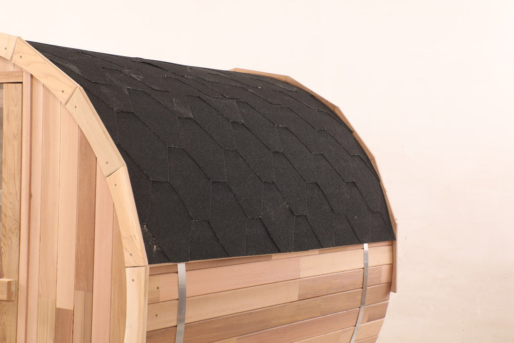 Blisspod | Prague | Canadian Red Cedar Outdoor Steam Barell Sauna, 2-4 / 4-6 persons with Full Glass Back & 2 front Porch seats - Www.Shopthatapp.ca