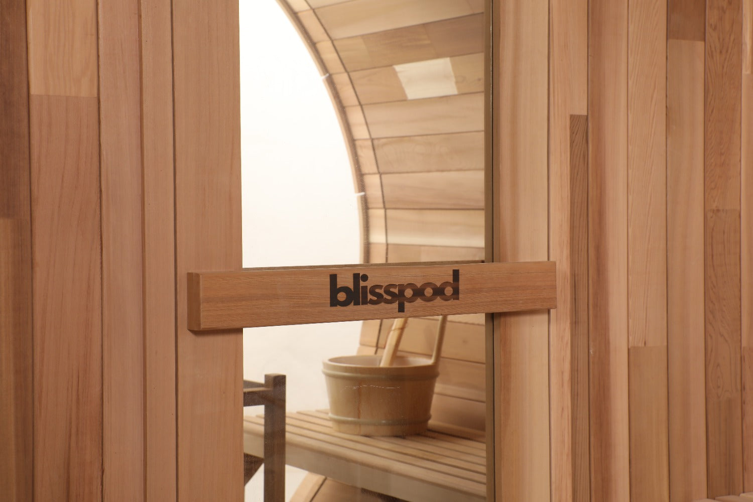 Blisspod | Prague | Canadian Red Cedar Outdoor Steam Barell Sauna | Full Glass Back | 70.87"H x 70.87"W x 70.87"D | 4-6 person - Www.Shopthatapp.ca
