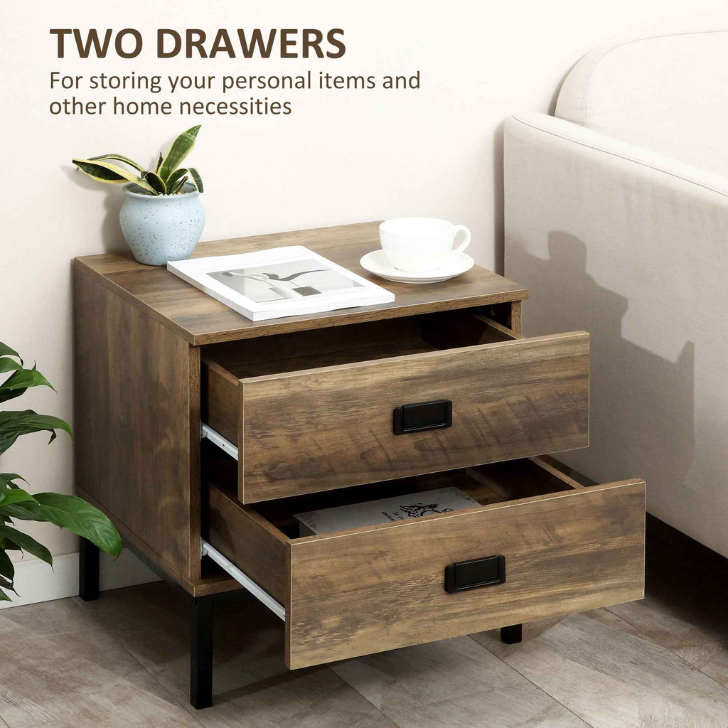 Wallace Nightstand with with 2 Drawers and Steel Frame Legs-Coffee