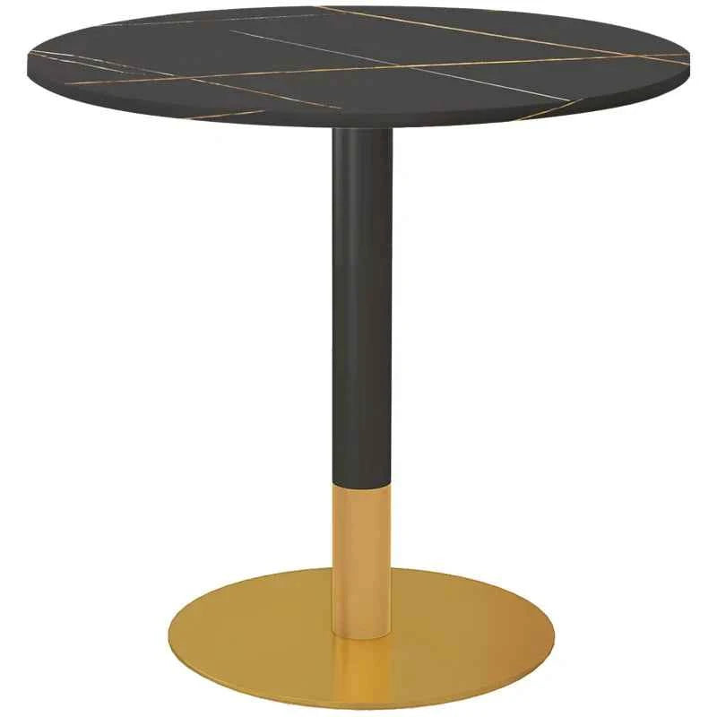 Rene Round Modern Dining Table with Faux Marble Top for Small Spaces-Black