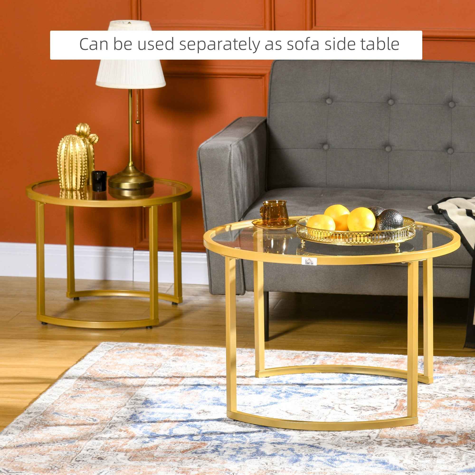 Micah Modern Nesting Coffee Tables with Tempered Glass Top-Gold