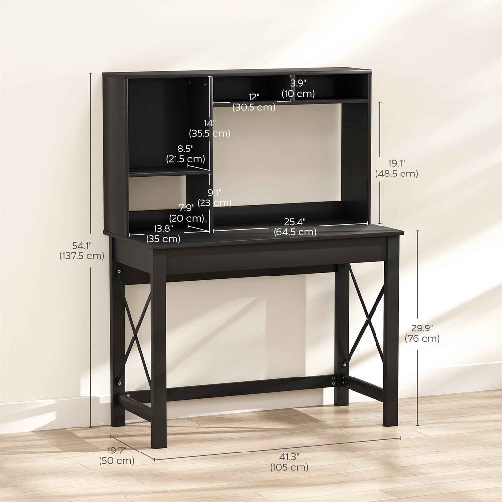 Sloan Computer Desk with Hutch and Storage Shelves-Black