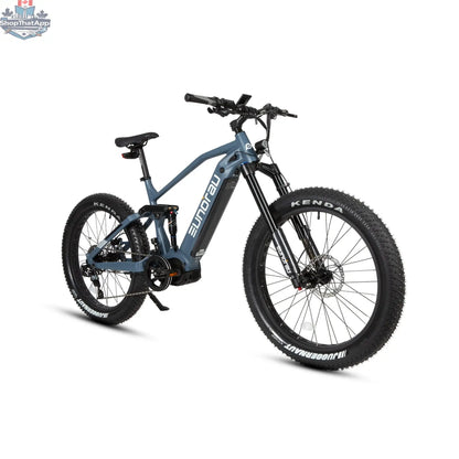 E-Vélo EUNORAU QUEBEC SPECTER-S 3.0 Hunter X9 electric bicycle parked outdoors, showcasing its sleek design and sturdy frame.