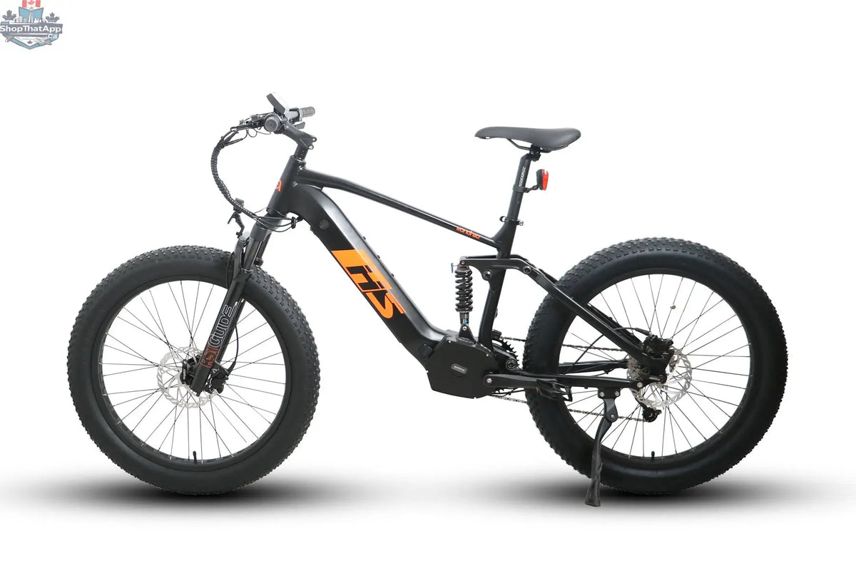 E-Vélo EUNORAU QUEBEC FAT-HS Hunter X8 electric bicycle with thick tires and sleek frame, ready for outdoor adventures
