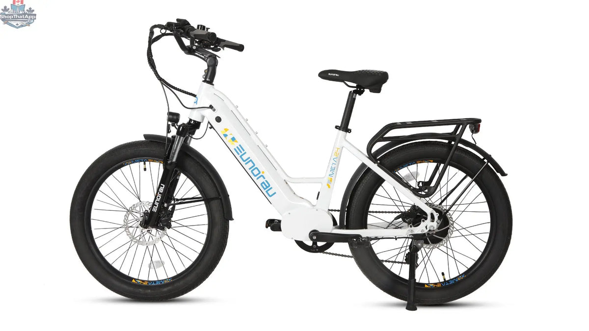 E-Vélo EUNORAU QUEBEC META24 1.0 electric bicycle with sleek frame and modern design, ideal for urban commuting and eco-friendly travel.
