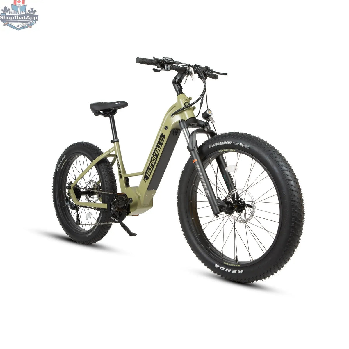 E-Vélo EUNORAU QUEBEC FAT-HD 2.0 Hunter X7 electric bicycle with fat tires and high-performance frame, ideal for versatile outdoor riding.