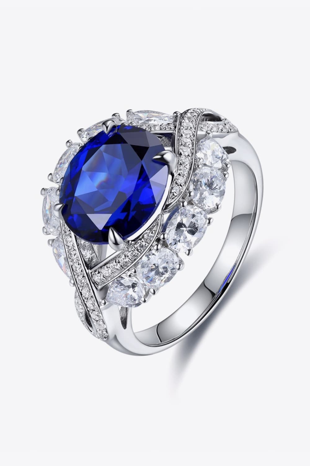 5 Carat Lab-Grown Sapphire Ring in Platinum-Plated Setting - Shopthatapp.ca