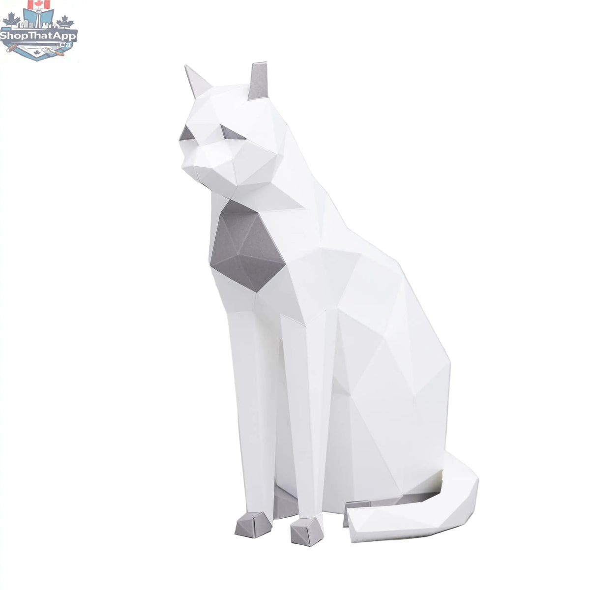 DIY cat origami kit by Sofs Lifestyle featuring a 3D sitting cat paper model craft with detailed folded paper design.