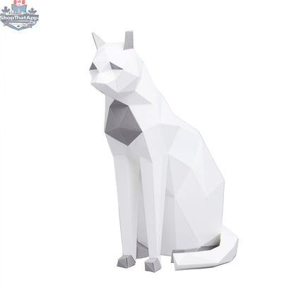 DIY cat origami kit by Sofs Lifestyle featuring a 3D sitting cat paper model craft with detailed folded paper design.