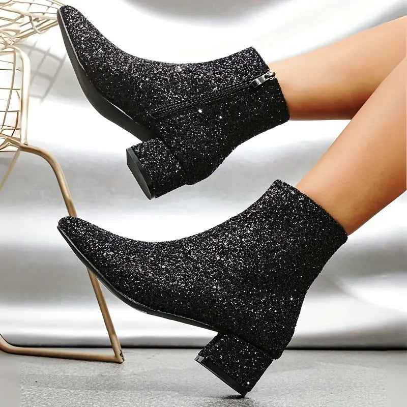 Women's Fashion Chunky Heel Boots – Cozy Faux Fur Detail Slip-On Shoes