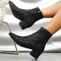 Women's Fashion Chunky Heel Boots – Cozy Faux Fur Detail Slip-On Shoes