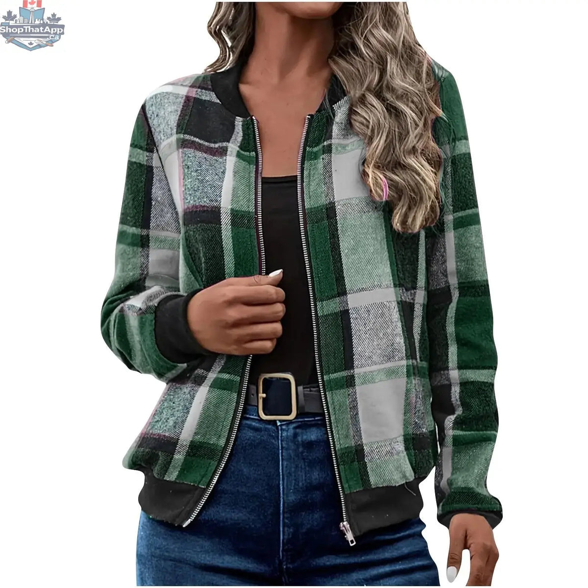 CITADL female bomber jacket in black with ribbed cuffs and collar, stylish and fitted for casual wear.