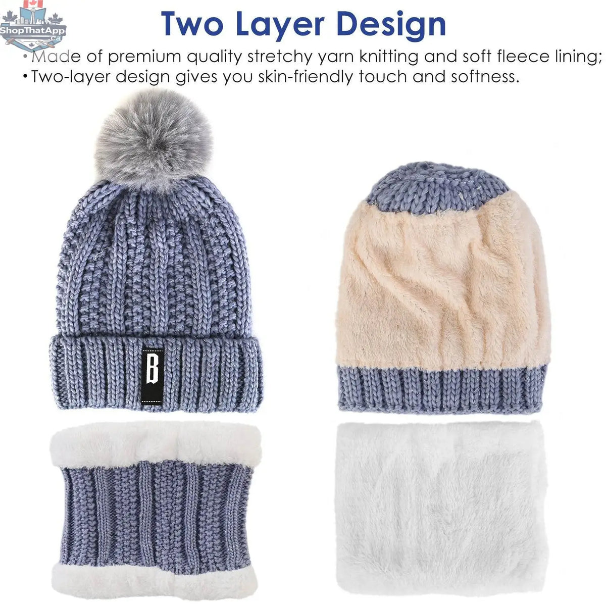 Warm winter beanie hat and scarf set for women, knitted skull cap and neck warmer for outdoor activities by EX-STOCK Canada.
