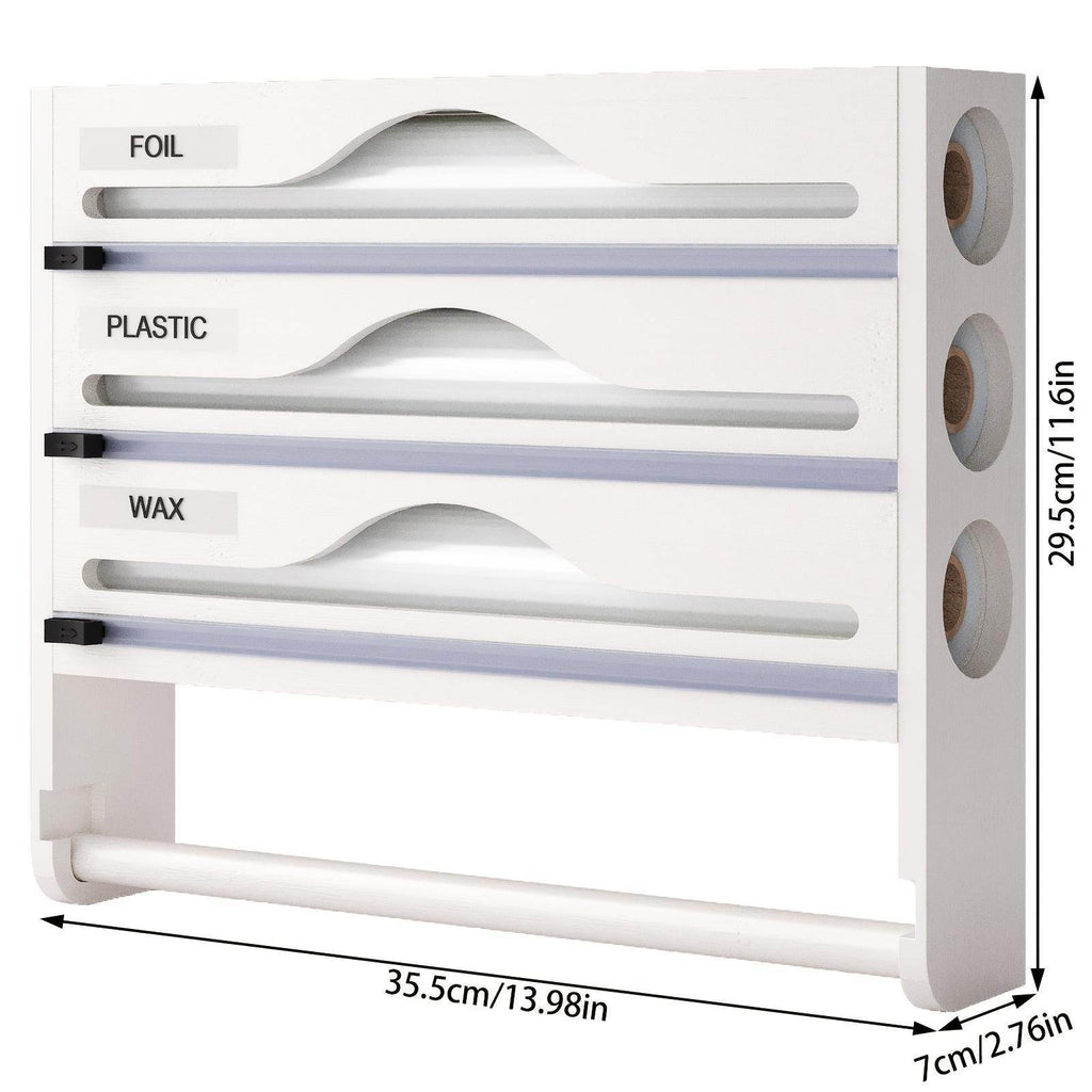 3 grid Bamboo Wood Wall Mounted Food Wrap Dispenser