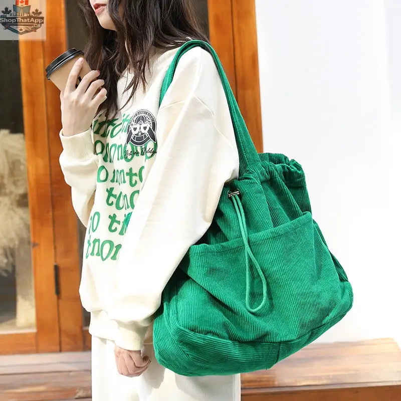 Ins Corduroy Shoulder Bags Drawstring Multi-pocket Handbag Women Underarm Bags - Shopthatapp.ca