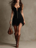 Women's Retro Resort Mini Dress - Sleeveless Bodycon Dress