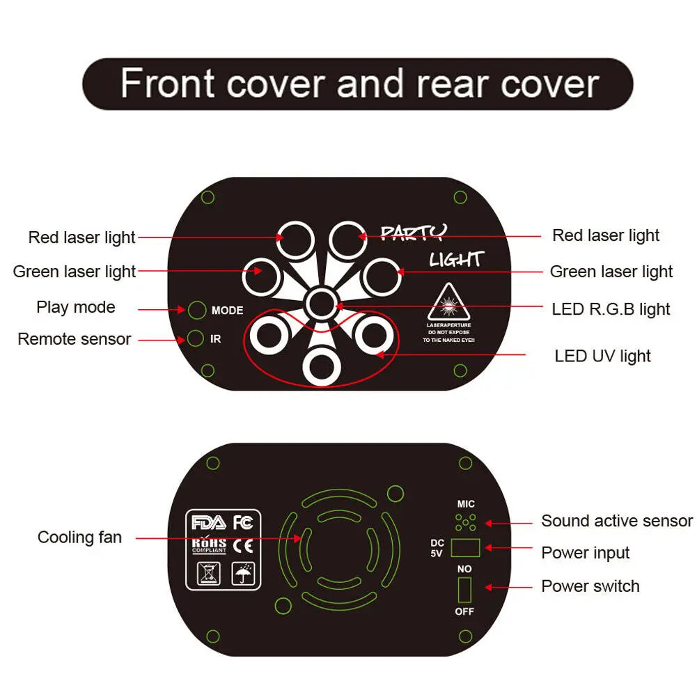 480 Pattern LED RGB Disco Party Laser Stage Light for DJ, club, and stage lighting with colorful light patterns and effects