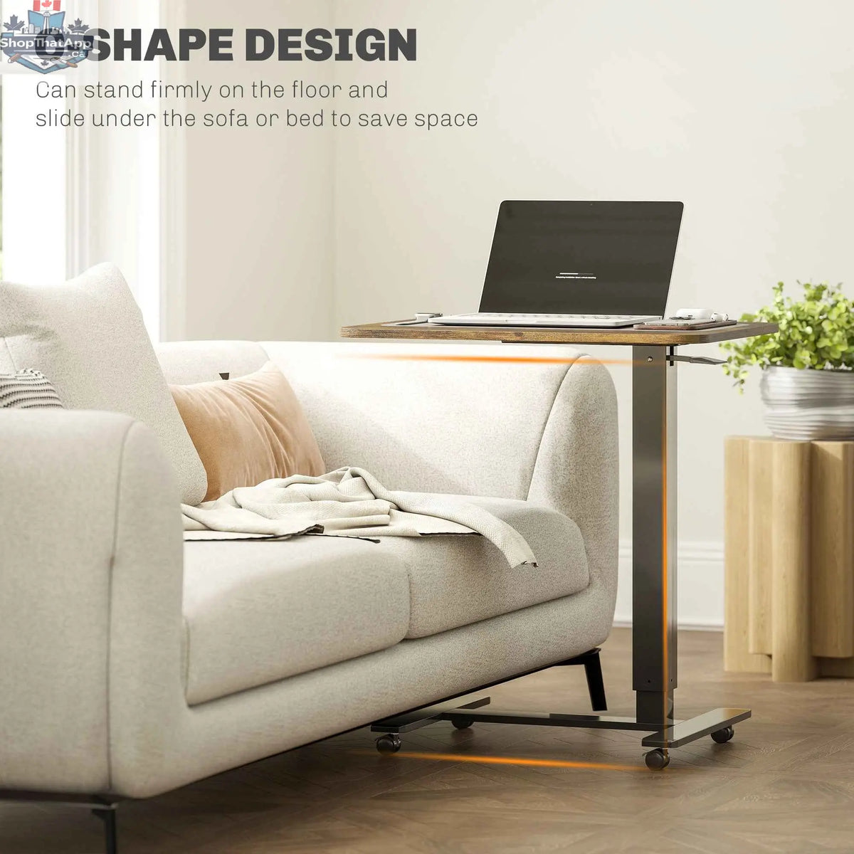 Emerson adjustable height standing desk by SLOTH Nation with rustic brown finish and mobile pneumatic design, suitable for office use.
