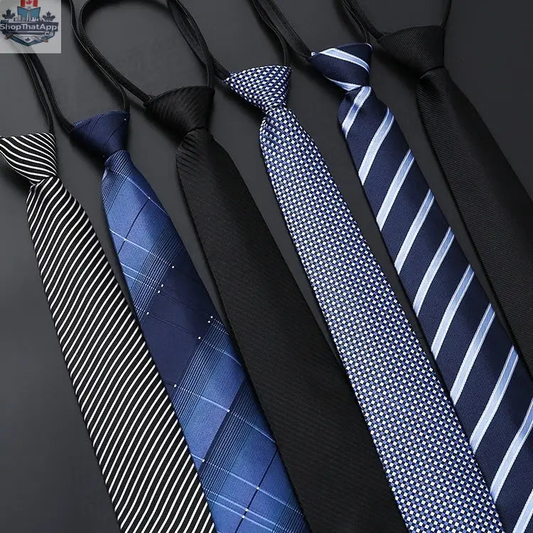 Mens Business Formal Zipper Tie With Blue Stripes - Shopthatapp.ca