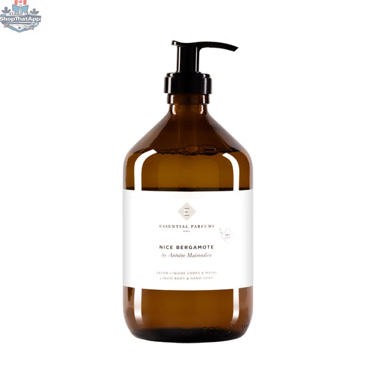 Essential Parfums Nice Bergamote hand and body soap in a 500ml pump bottle, featuring fresh bergamot scent and gentle cleansing.