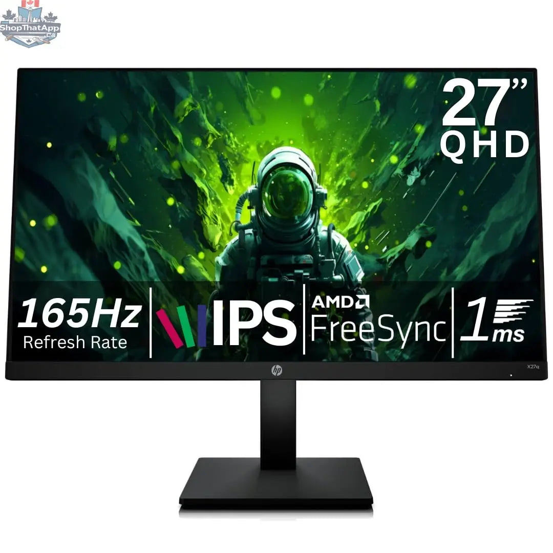 HP X27q 27 Inch QHD Gaming Computer Monitor 165Hz IPS 1ms VESA Mountable AMD Freesync Height Adjust Stand Pivot Rotation for PS4 PS5 Gamer Console Desktop Laptop Flat Display Black (Renewed) - Shopthatapp.ca
