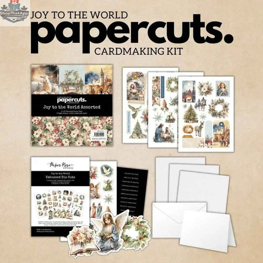 Ecstasy Crafts Joy to the World Cardmaking Kit 35530 with colorful papercut designs for handmade holiday greeting cards.