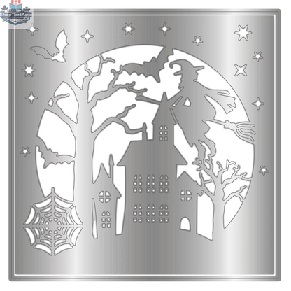 Haunted house die set for die cutting by Ecstasy Crafts, features detailed haunted house design for crafting projects.