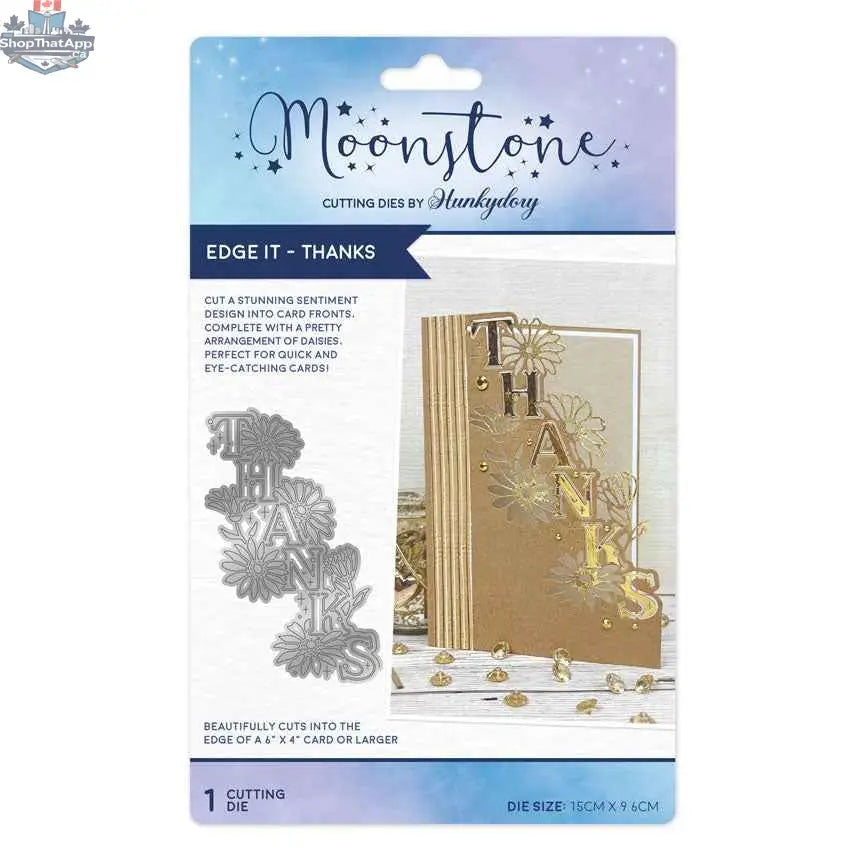 Ecstasy Crafts Moonstone Die Cutting set with "Thanks" edge design, perfect for crafting and card making projects.