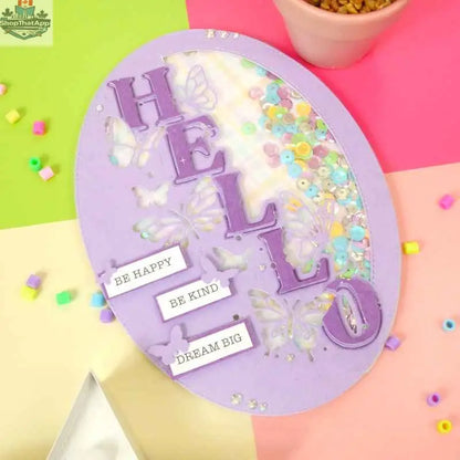Moonstone Edge Dies for card making by Ecstasy Crafts, featuring a hello sentiment and decorative edge design for die cutting projects.
