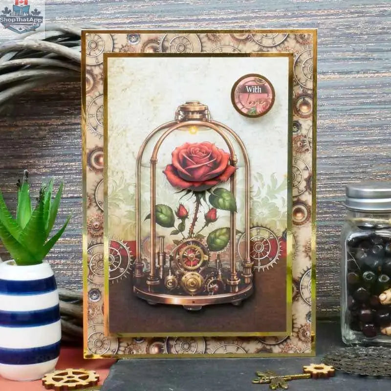 Ecstasy Crafts Clockwork Curiosities paper pad with intricate designs, 8x8 inches, ideal for creative craft projects and scrapbooking.