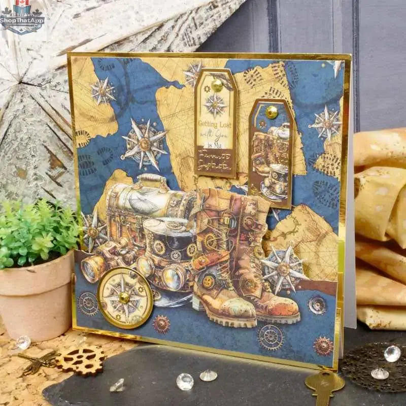 Ecstasy Crafts Clockwork Curiosities paper pad, 8x8 inch, for creative crafts, featuring intricate clockwork and vintage-inspired designs.