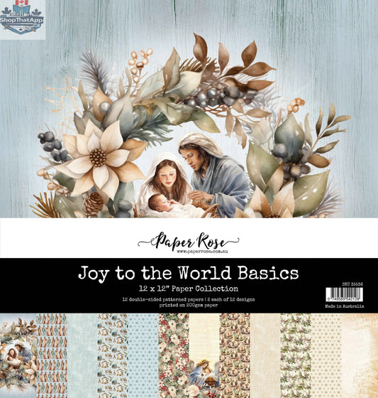 Ecstasy Crafts Joy to the World Paper Collection 12x12 cardstock basics, festive holiday-themed paper for crafting projects.