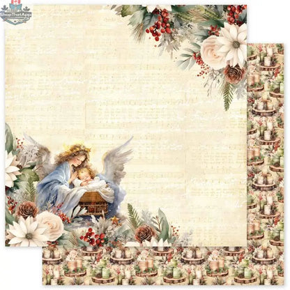 Set of 12 12x12-inch Joy to the World paper collection sheets by Ecstasy Crafts, featuring festive Christmas designs and patterns.