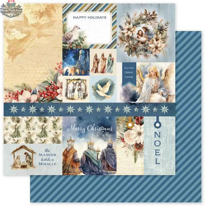Set of 12 Joy to the World scrapbook papers by Ecstasy Crafts, featuring festive holiday designs on 12x12 cardstock sheets.