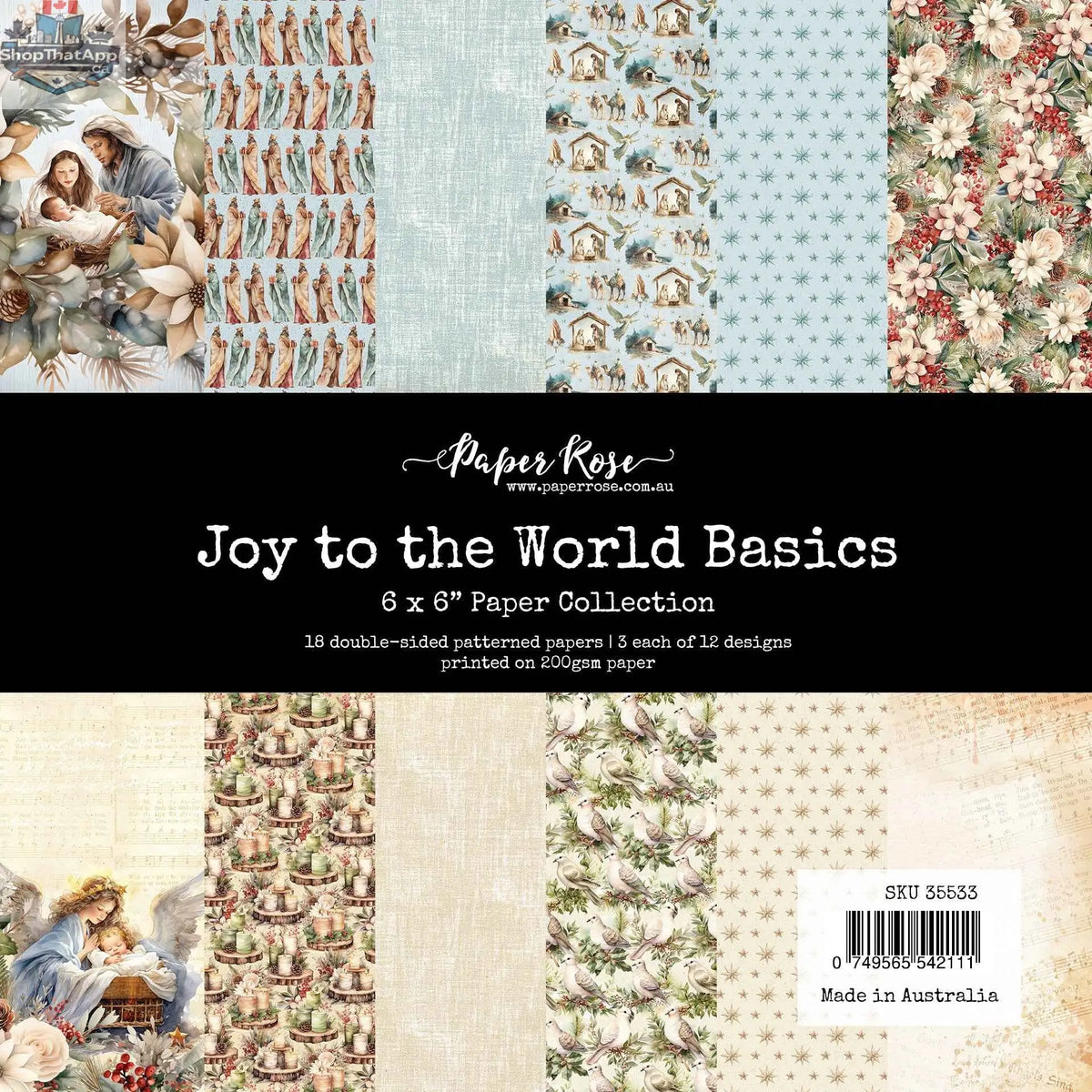 Ecstasy Crafts Joy to the World Paper Collection basics 6x6 paper pack featuring festive holiday designs and patterns.