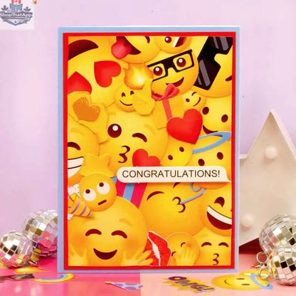 Precut 3D card toppers from Ecstasy Crafts' Delightful Die-Cuts - Super Smiles collection featuring colorful smiley face designs.