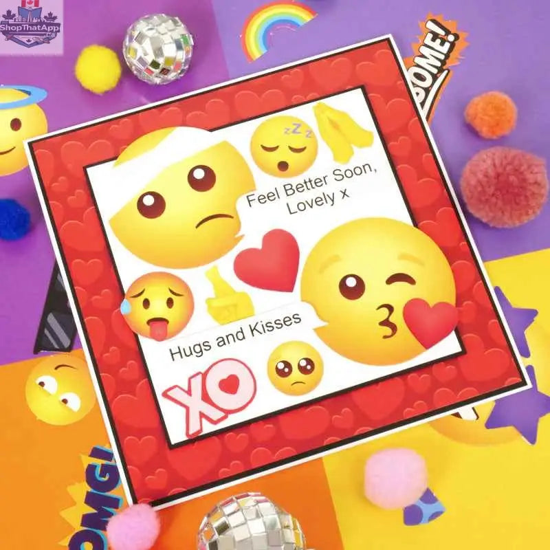 Precut 3D card toppers featuring cheerful smiley face die-cuts from Ecstasy Crafts Delightful Die-Cuts Super Smiles collection.