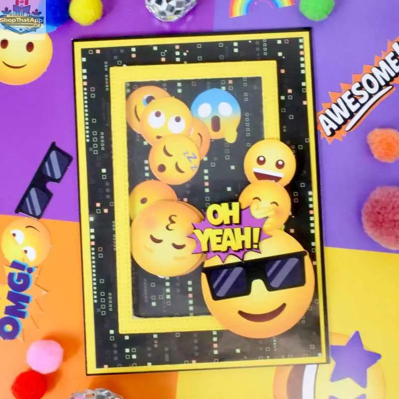 Precut 3D card toppers featuring smiling face die-cuts from Ecstasy Crafts' Delightful Die-Cuts - Super Smiles collection.