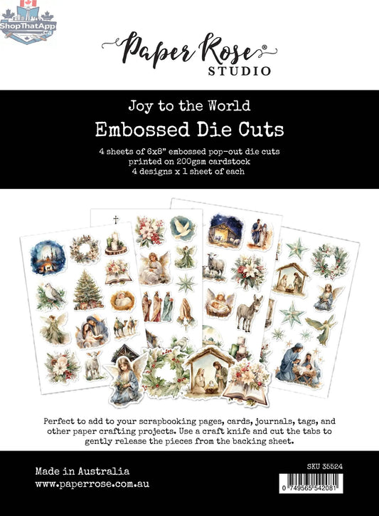 Precut Joy to the World embossed 3D die cuts by Ecstasy Crafts for crafting and card making projects.