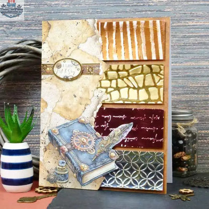 Ecstasy Crafts Clockwork Curiosities Mirri specialty paper with intricate metallic designs, ideal for craft and decorative projects.