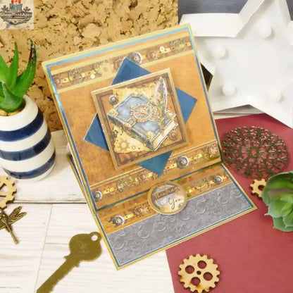 Ecstasy Crafts Clockwork Curiosities Mirri Selection specialty paper with intricate metallic patterns, perfect for craft projects.