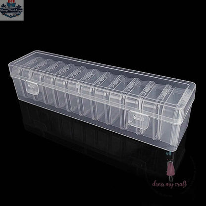 Ecstasy Crafts Dress My Craft 12-in-1 Slimline Storage Box for craft supplies, showing multiple compartments for organizing small items.